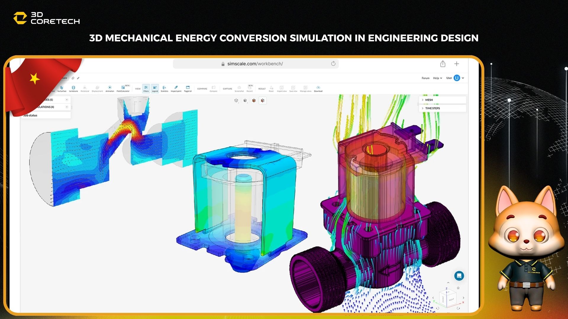 Mô phỏng chuyển đổi năng lượng cơ khí 3D trong thiết kế kỹ thuật